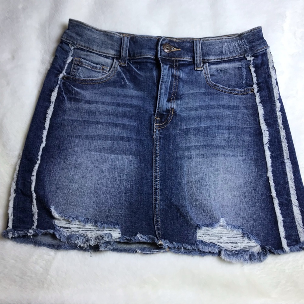 Sneak Peek Distressed Denim Mini Skirt